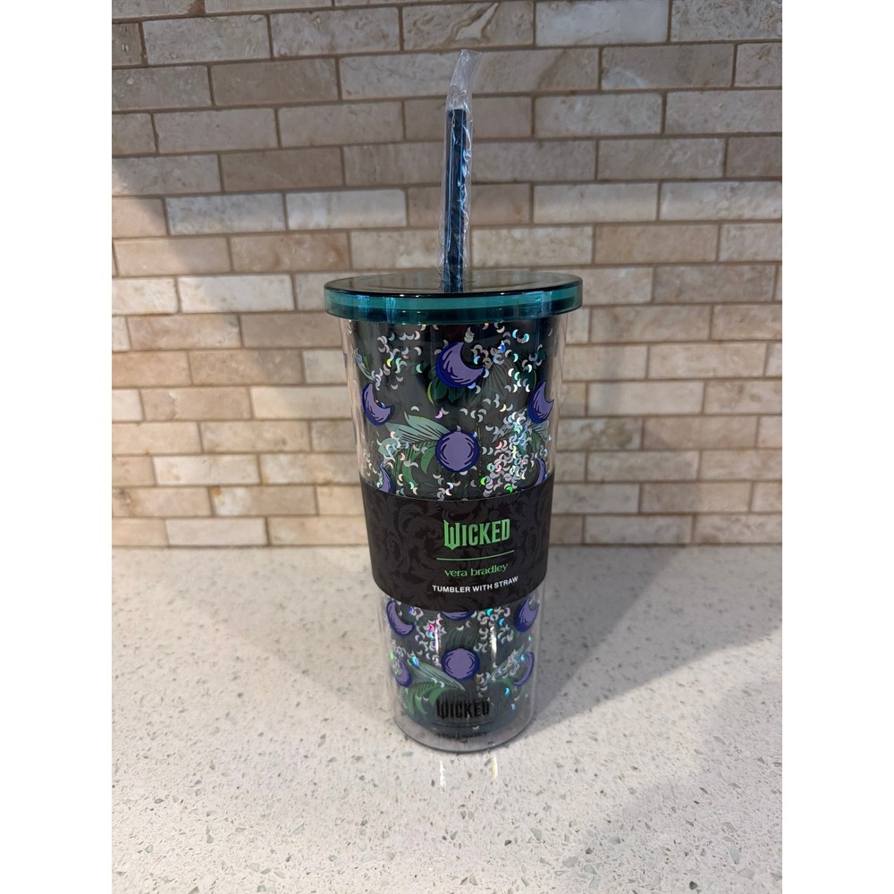 Vera Bradley Wicked Glinda Elphaba Glitter Tumbler With Straw 24 oz New